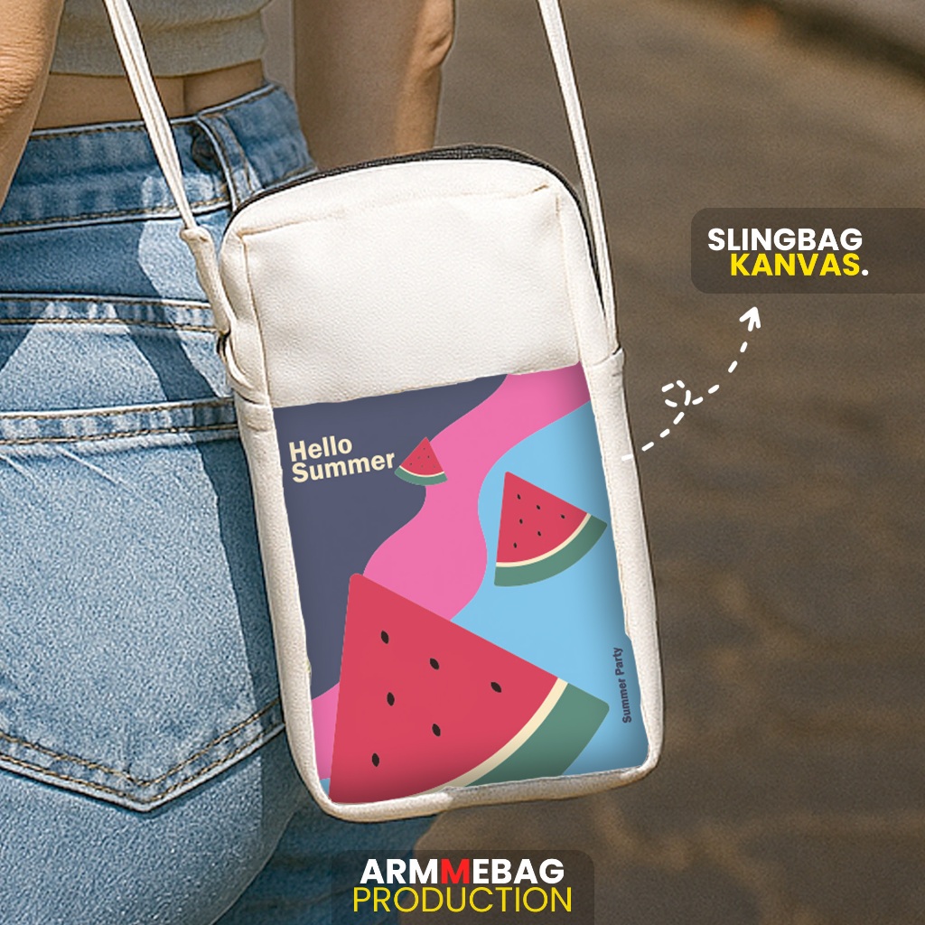 TAS SLEMPANG HELLO SUMMER BAHAN KANVAS UKURAN KECIL - SLING BAG PHONE / SLING BAG KANVAS