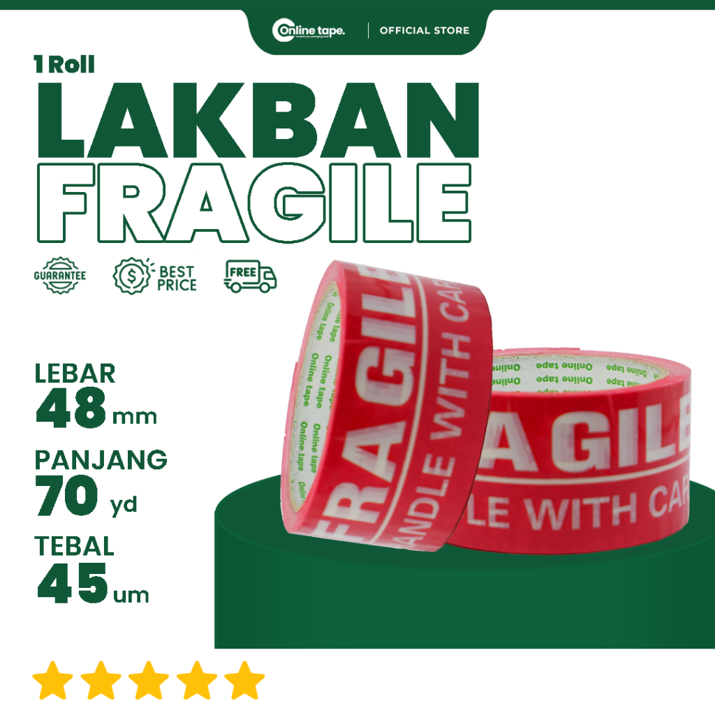 

Lakban fragile merah 70 yard 48mm full / jangan dibanting / awas pecah / Lakban fragile termurah