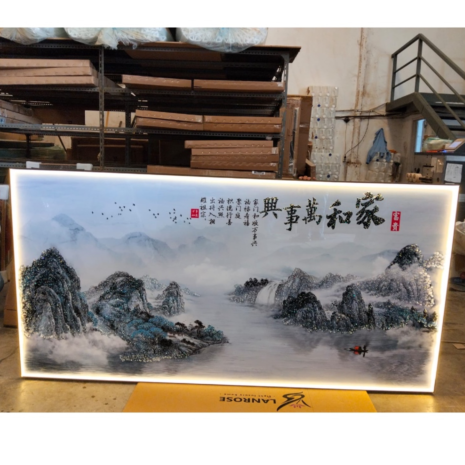 Lukisan 5D Diamond Painting - Lukisan Porcelain Lampu Led Motif Gunung - Dekorasi Mewah Elegan