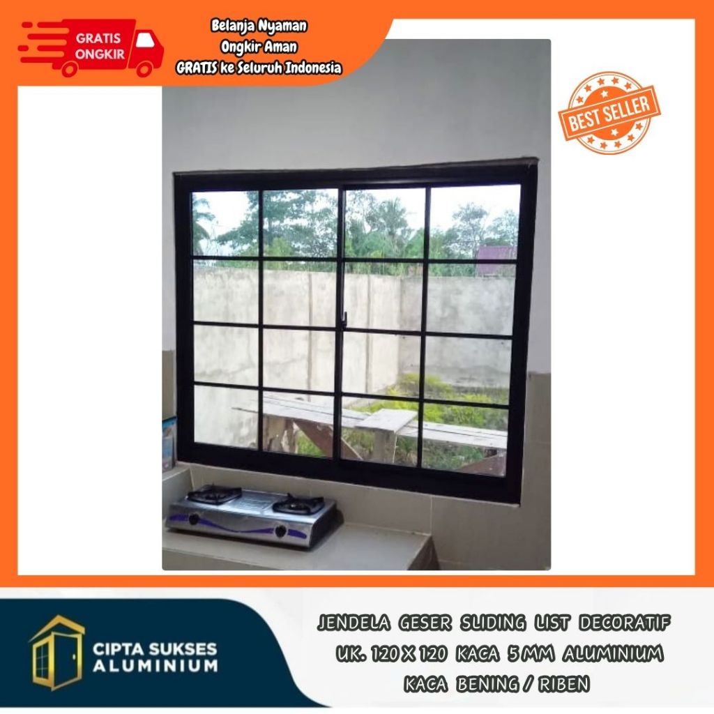 JENDELA GESER SLIDING list decoratif ukuran 120x120 aluminium csa terbaru bergaransi jendela geser d