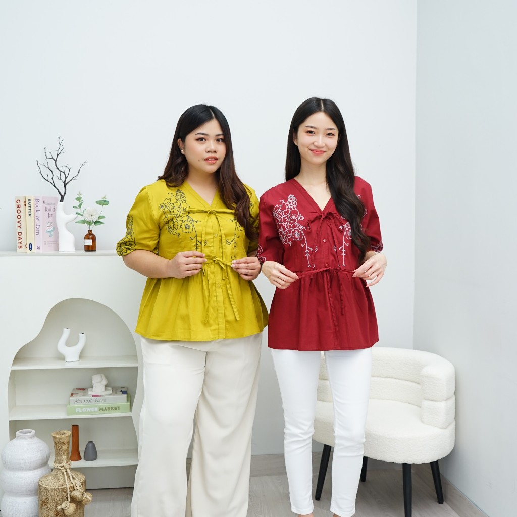 Nuboutique - Charlotte Top - Terusan Bordir Etnic Bohemian Bunga Baju Pita Ribbon Coquette Casual Ko