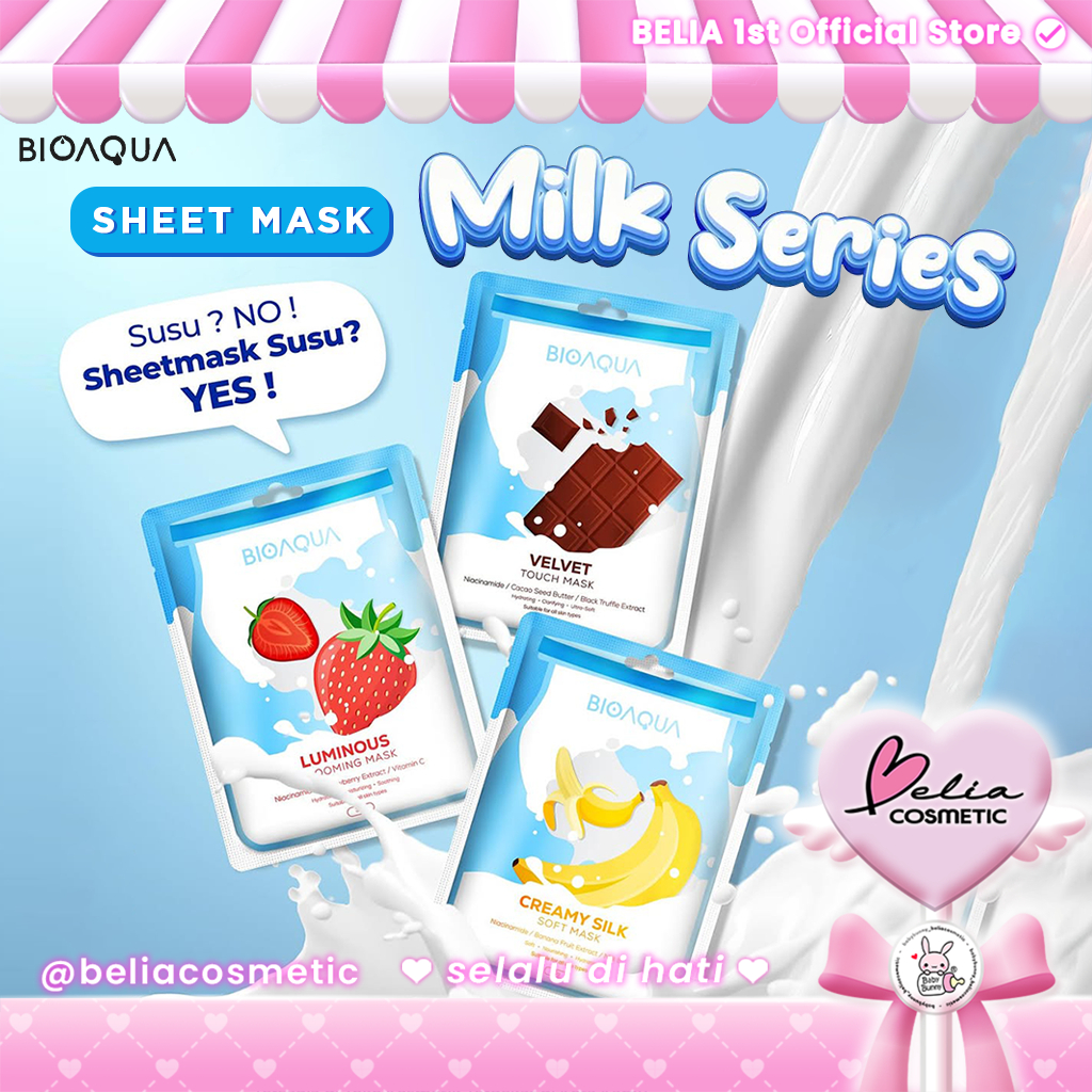 ❤ BELIA ❤ BIOAQUA Milk Sheet Mask Series | Soft Nourishing | Masker Wajah