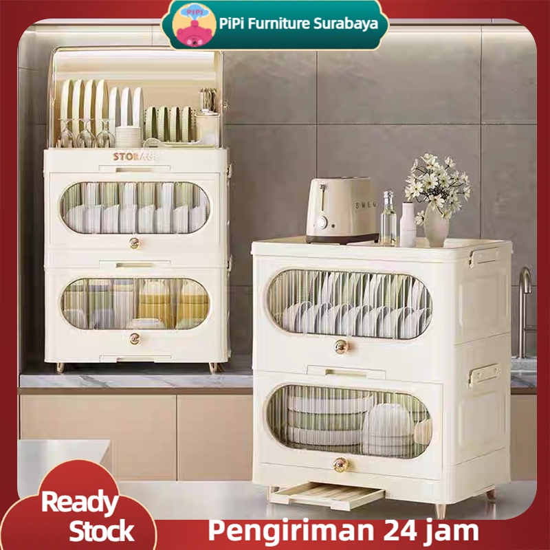 PiPi Furniture Rak Piring Tertutup Plastik/Pengering Piring/Rak Cuci Piring/Rak Piring Tutup Tempat 