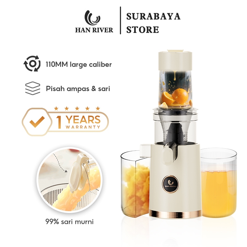 HAN RIVER Slow Juicer Blender 110MM Large Kaliber 99% Jus Blender Fruit Juice Pemisahan Residu Dan J
