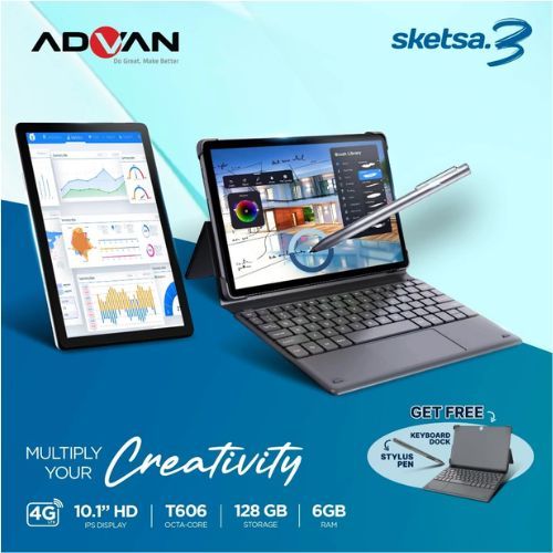 Advan Sketsa 3 Tablet 10.1 Inch RAM 4GB ROM 64GB Stylus Android - Garansi Resmi