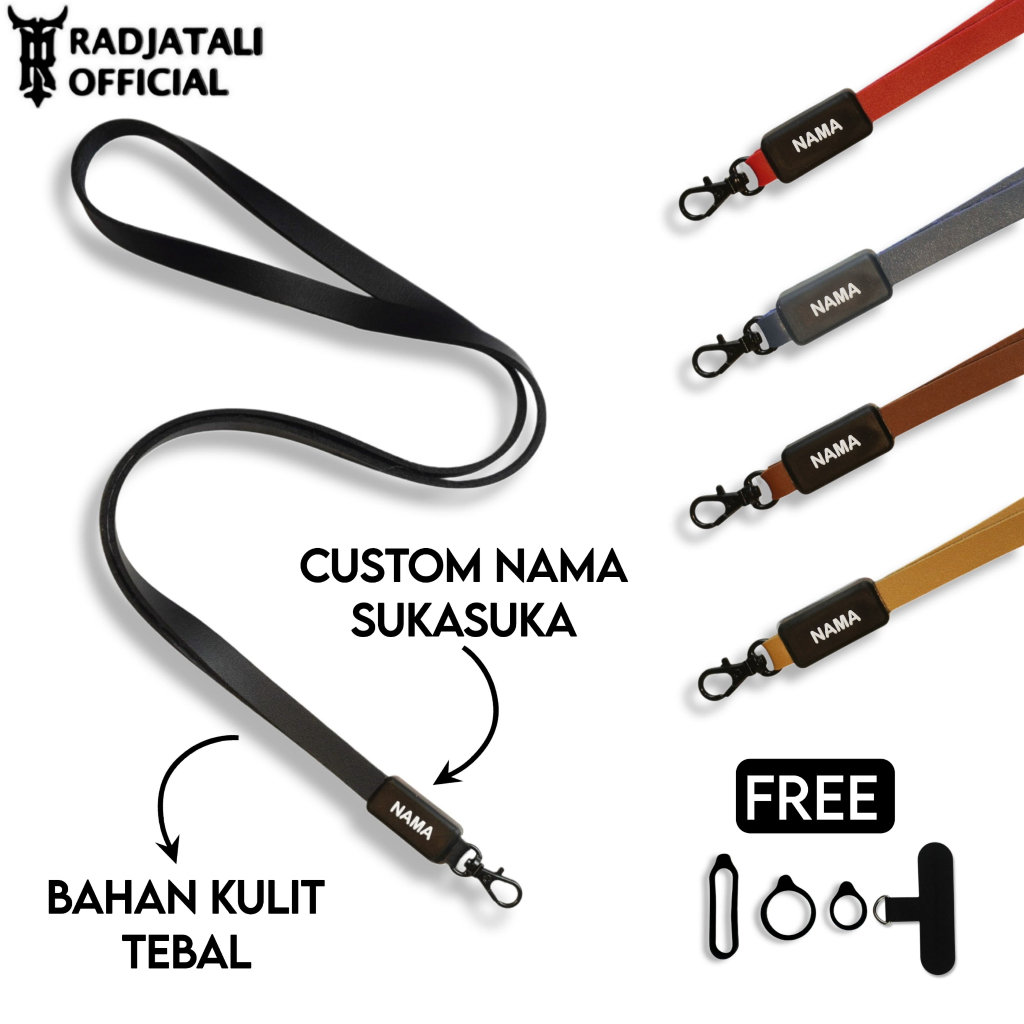 

Tali Lanyard Kulit Custom Nama PU Leather 1cm V2 / Tali Gantungan Hp