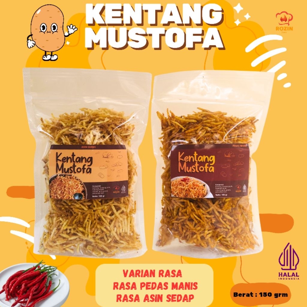 

Kentang Mustofa, Kentang Kriuk, kentang Pedas manis, Kentang Asin Gurih Halal Kemasan Pouch