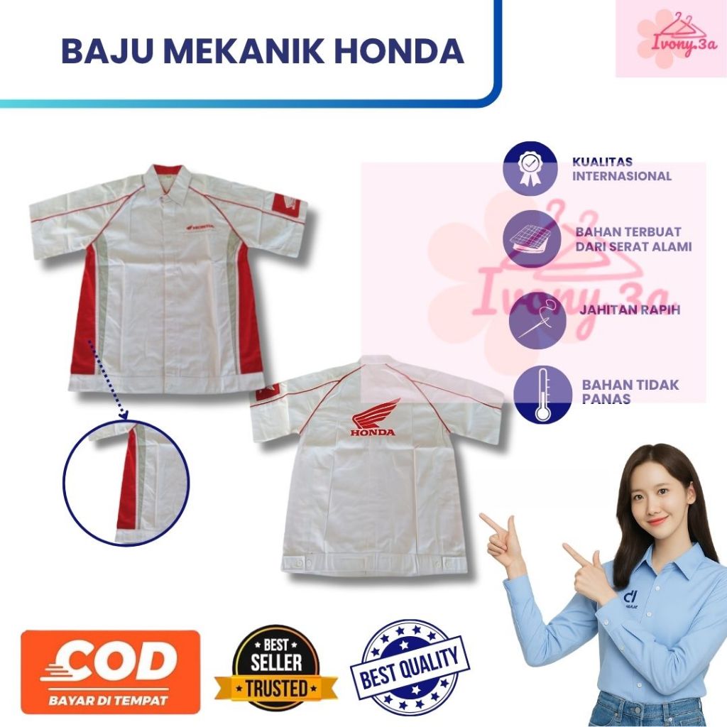 Baju Mekanik Honda | Baju Bengkel Honda | Baju Mekanik Putih | Baju Pria Mekanik|Wearpack Pria Honda