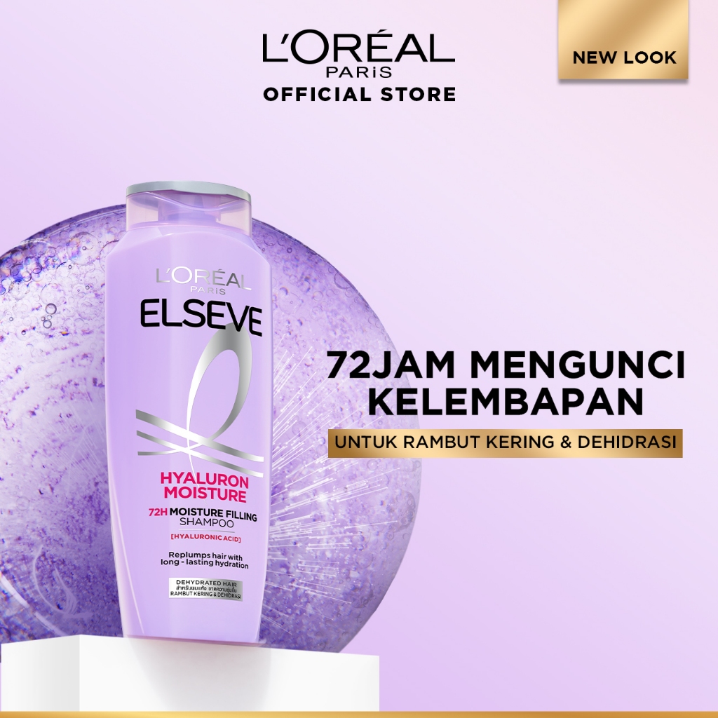 L’Oréal Paris Elseve Hyaluron Moisture Shampoo - 280 ml (Hyaluronic Acid 72 Jam Mengunci Hidrasi Ram