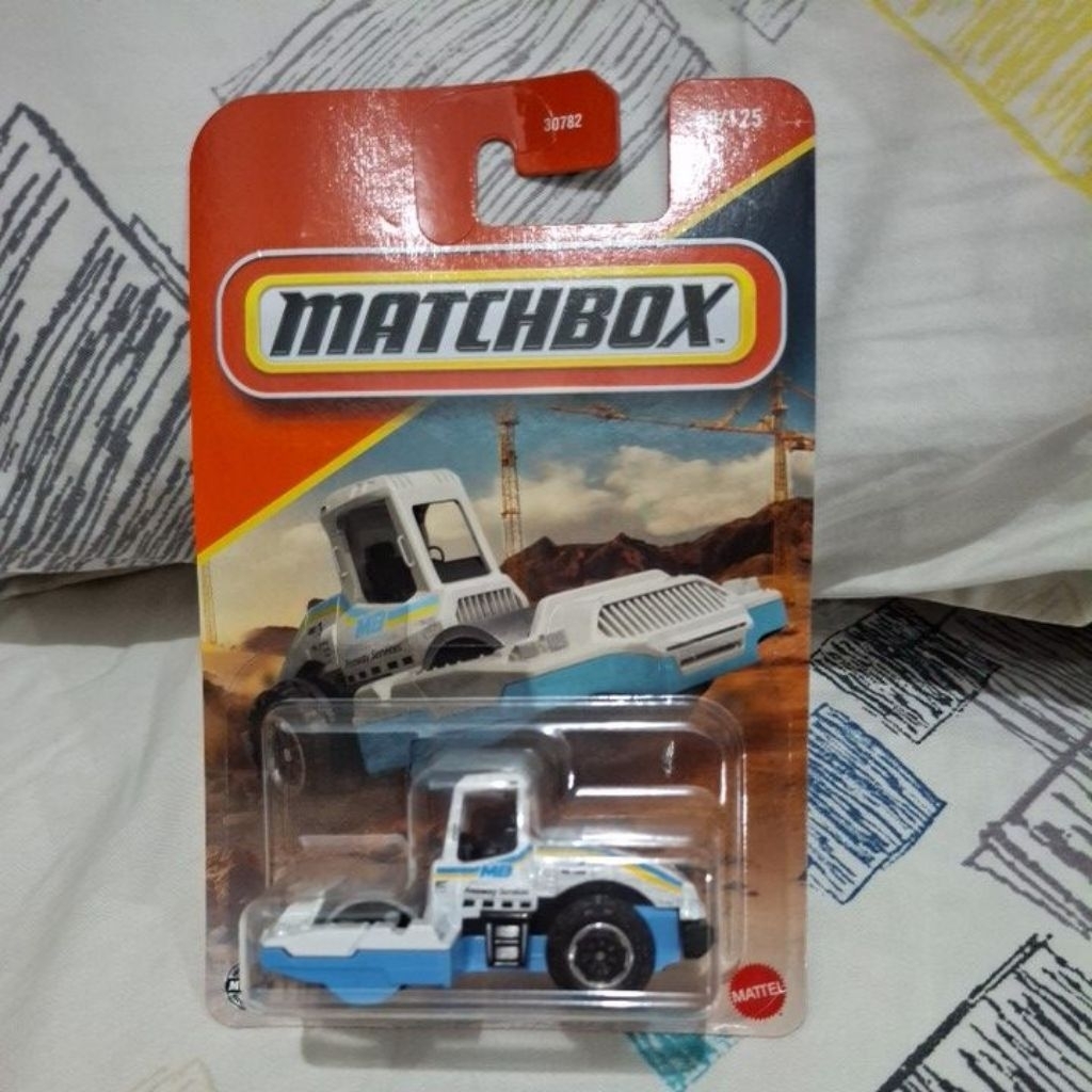 road roller matchbox putih biru