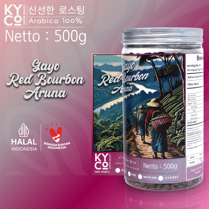 

Biji Kopi Arabika Gayo Red Bourbon Aruna 500 gram - Arabika Gayo Grade 1 | Roast Beans | Brewing | Medium Roast | Fillter | Blend Kopi | Kiyowo Coffee Roastery