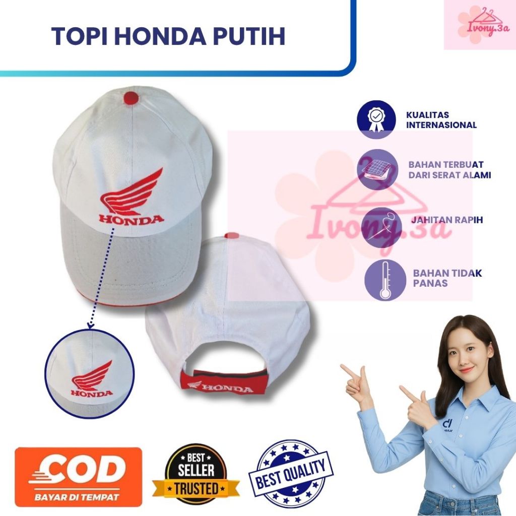 Topi Honda Putih | Topi Mekanik Honda | Topi Honda | Topi Kerja Pria | Topi AHASS | Topi Kerja Putih
