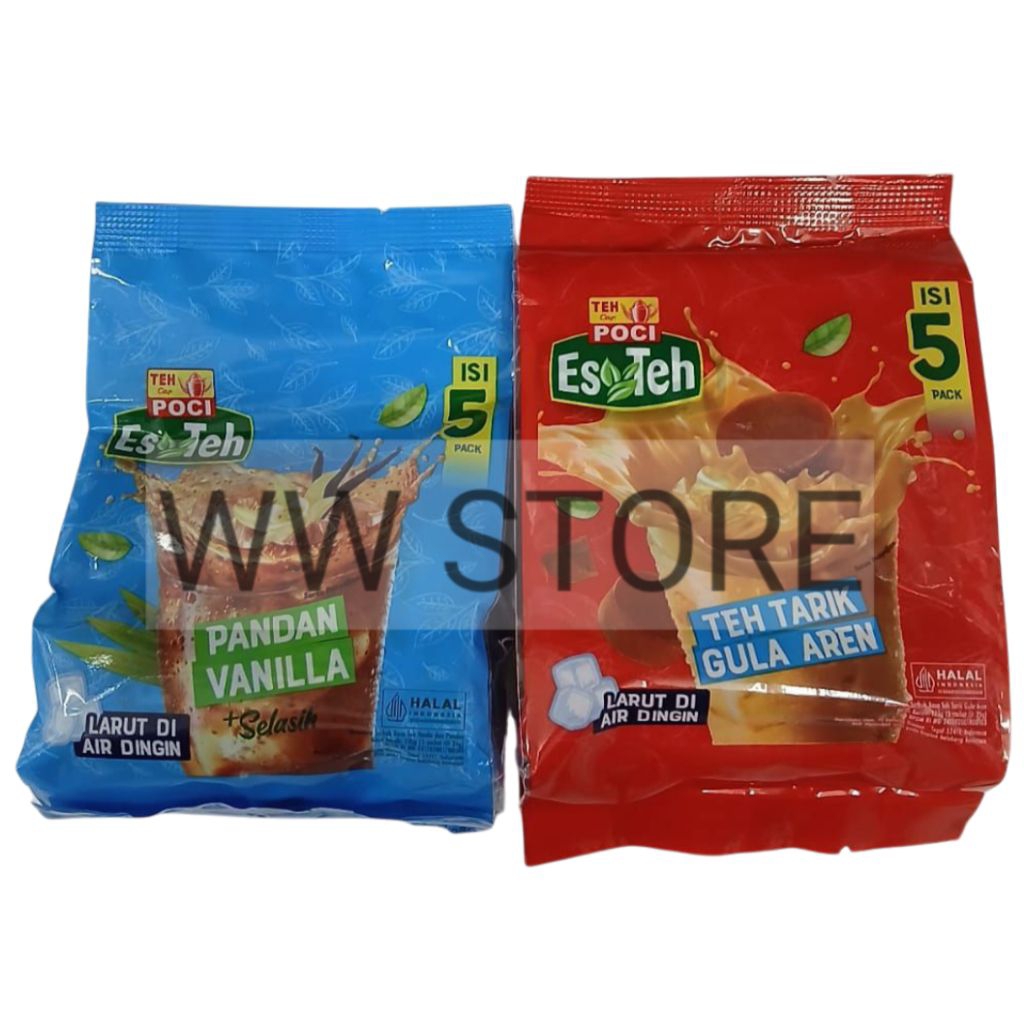 

Minuman serbuk bubuk Es Teh Tarik Gula Aren 125g ( 5 sachet x 25g ) Pandan Vanila Vanilla Selasih 120g ( 5sachet x24g ) ( Larut di Air Dingin ) halal MUI CAP POCI