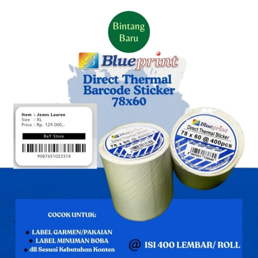 

Direct Thermal stiker 78x60 Blueprint Label stiker BLUEPRINT 78x60mm isi 400Lembar