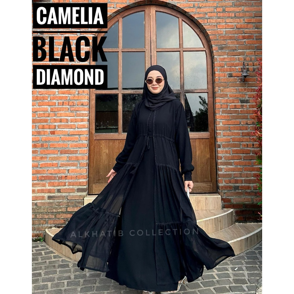 Abaya Camelia Black Diamont Abaya Turki Saudi Anggun Simple Mata Hitam