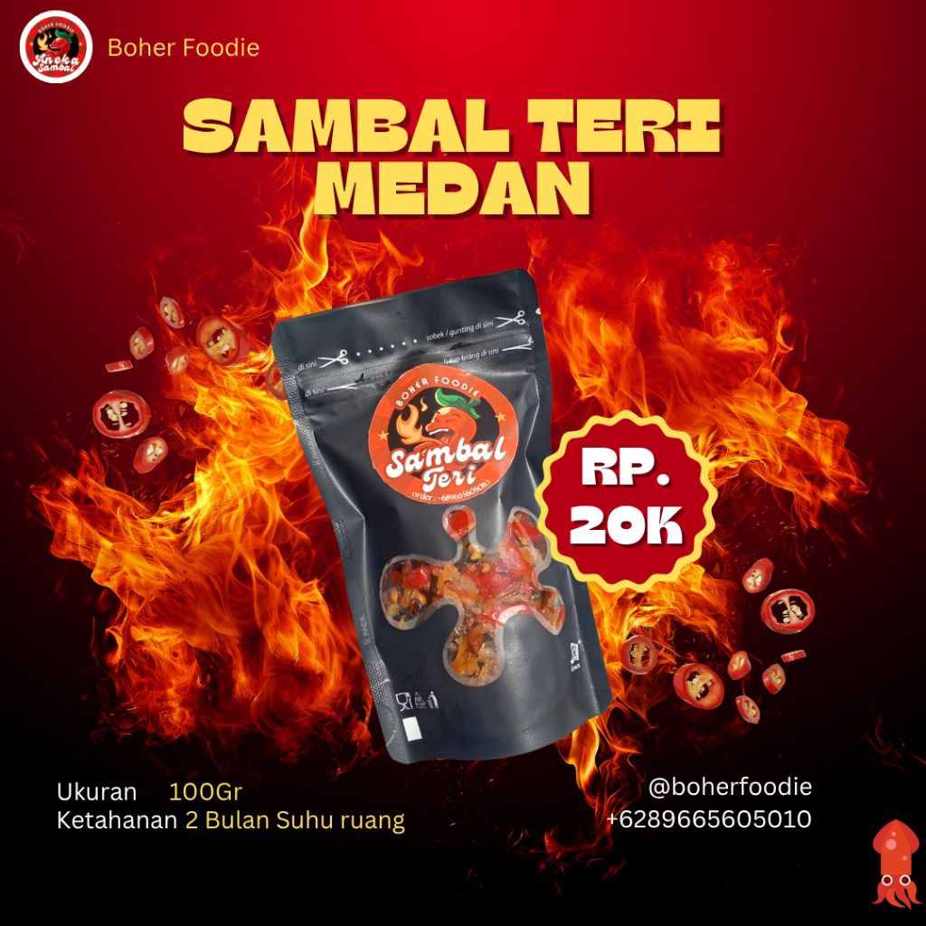 

Boher Foodie | Sambal Kering Teri 100gr | Sambal Rumahan Siap Saji Tahan hingga 1 Bulan di Suhu Ruang