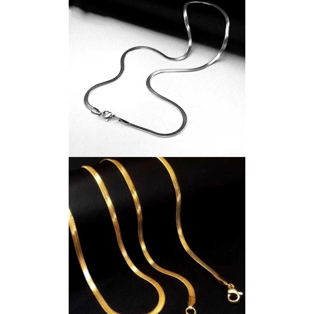 Kalung Titanium Pria Wanita Aksesoris Emas Anti Karat/ Kalung Titanium Gepeng Gold/ Silver