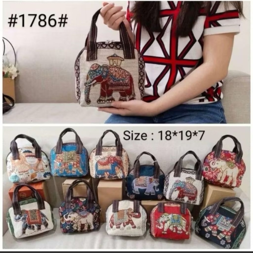 TAS MINI HANDBAG ETNIK KANVAS OVAL / TAS MINI ETNIK THAILAND