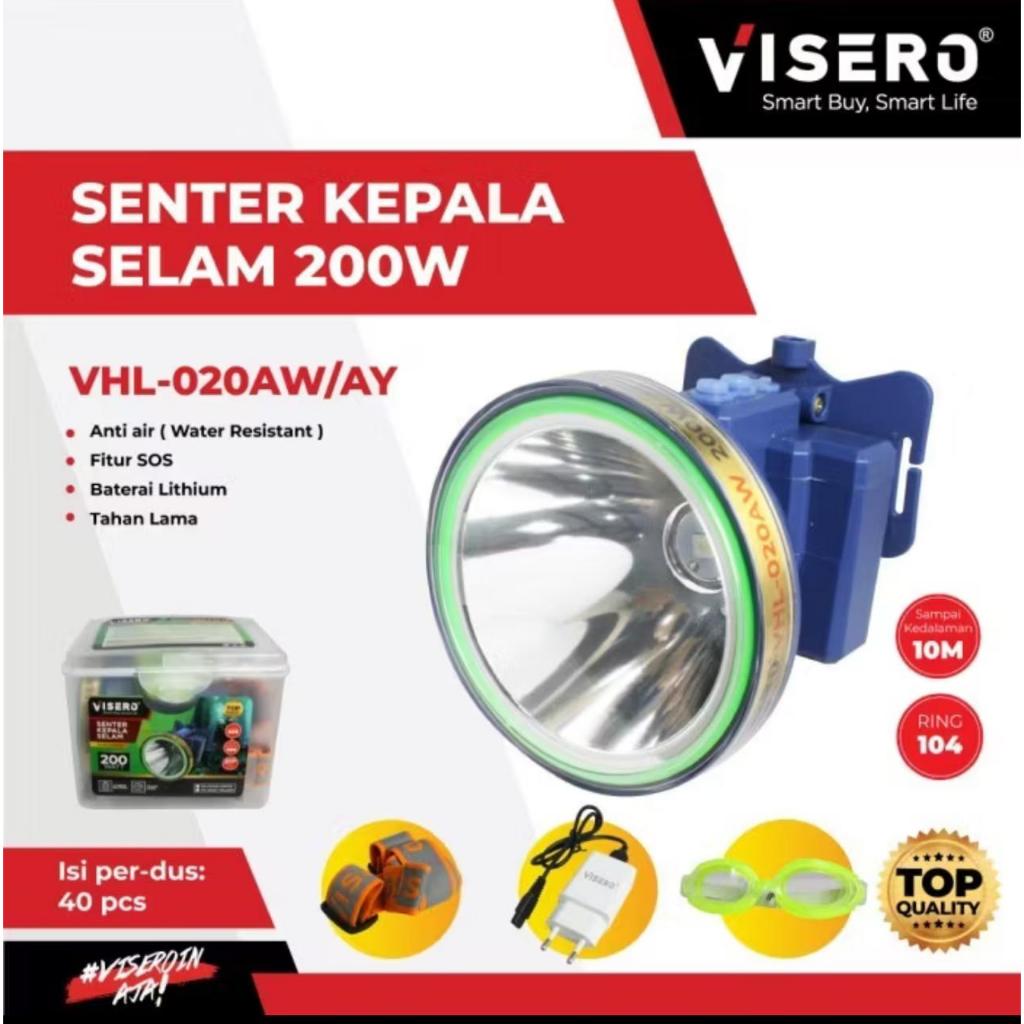 senter kepala selam Visero 200W VHL-020AW Original 100% || Senter kepala cas visero 200W Ring 104 ca