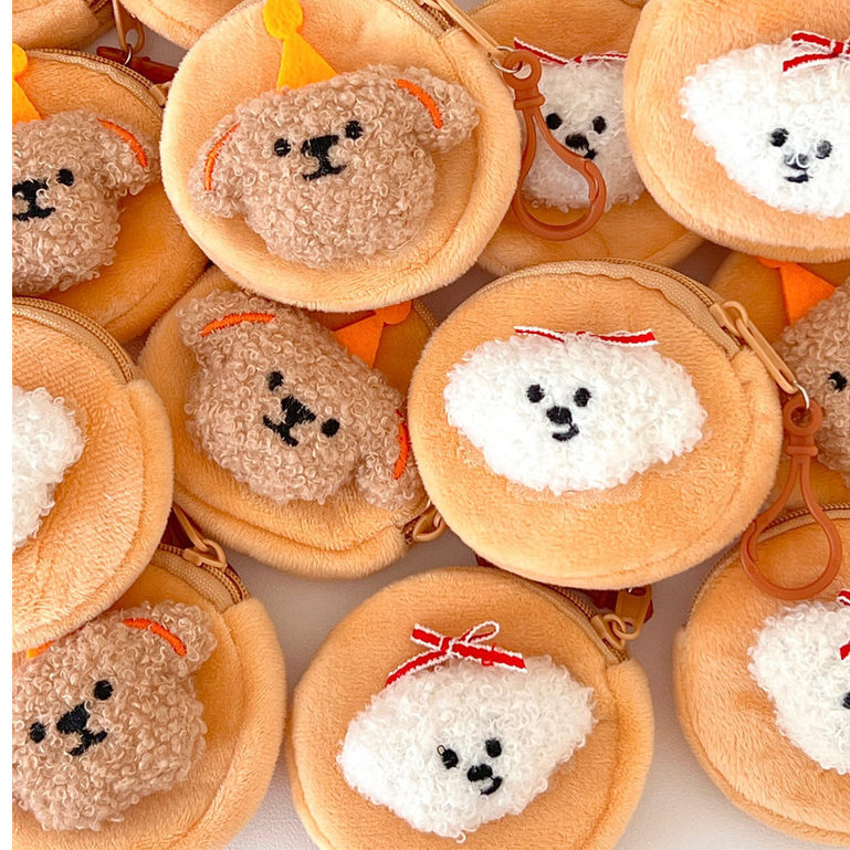 Gantungan Dompet Koin Anak Anjing Lucu Mini Untuk Pelajar Tas Earphone Anjing Putih Brown