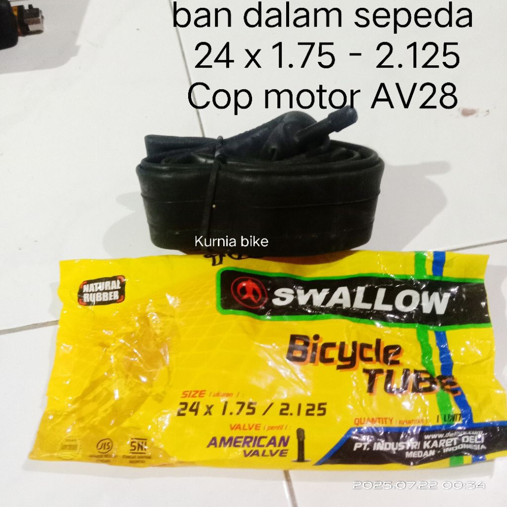 ban dalam sepeda 24 x 1.75 / 1.90 /2.10 cop motor/ AV28 swallow