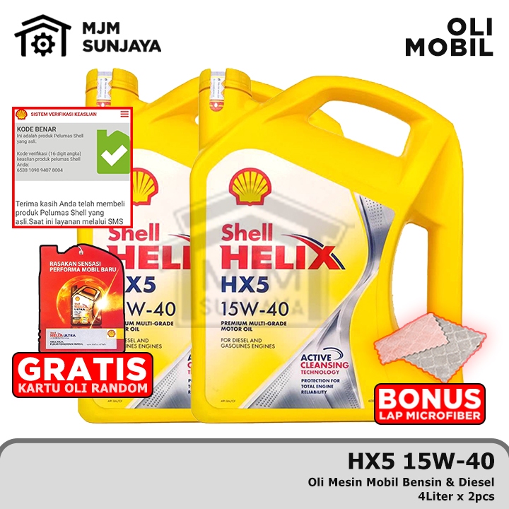 (PROMO) BERKUALITAS [BARCODE] OLI MESIN SHELL HELIX HX5 SAE 15W-40 8 LITER SCAN BENSIN SOLAR DIESEL