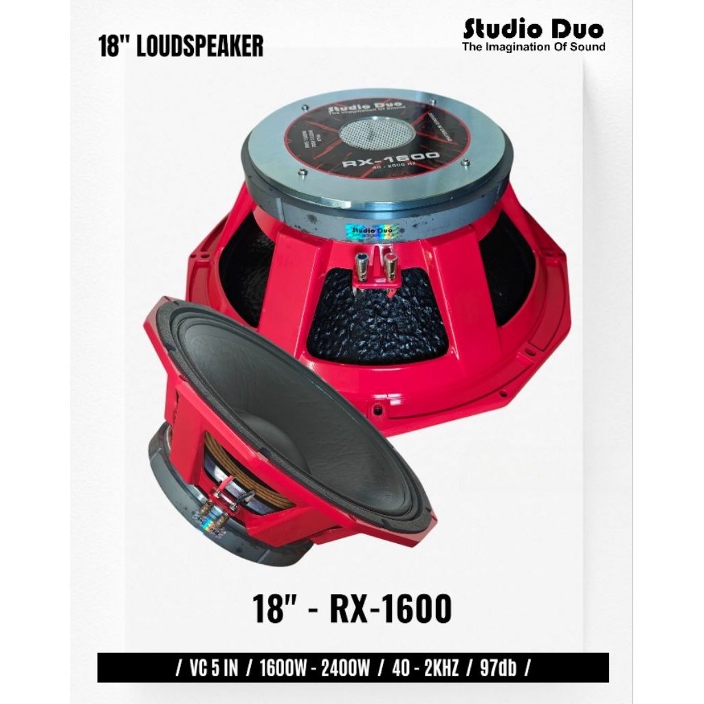 Komponen Speaker / 18 Inch / Studio Duo RX-1600 / VC 5 IN / STD RX1600 RX 1600 / 97 dB - RMS 1600 Wa