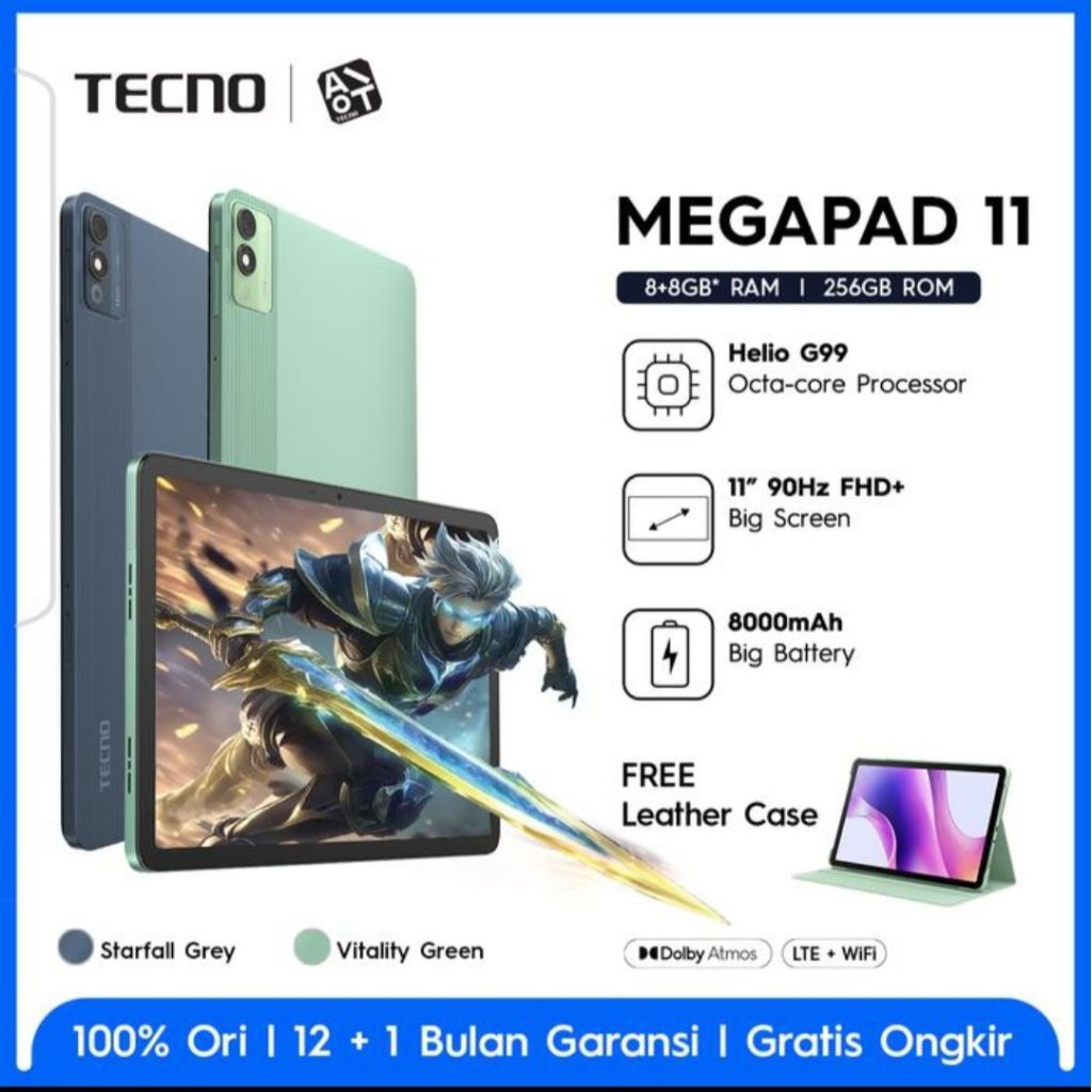 Tecno Megapad 11 8+8Ram/128Gb-256Gb 4G Tablet Gaming 11 inch Plus Cover