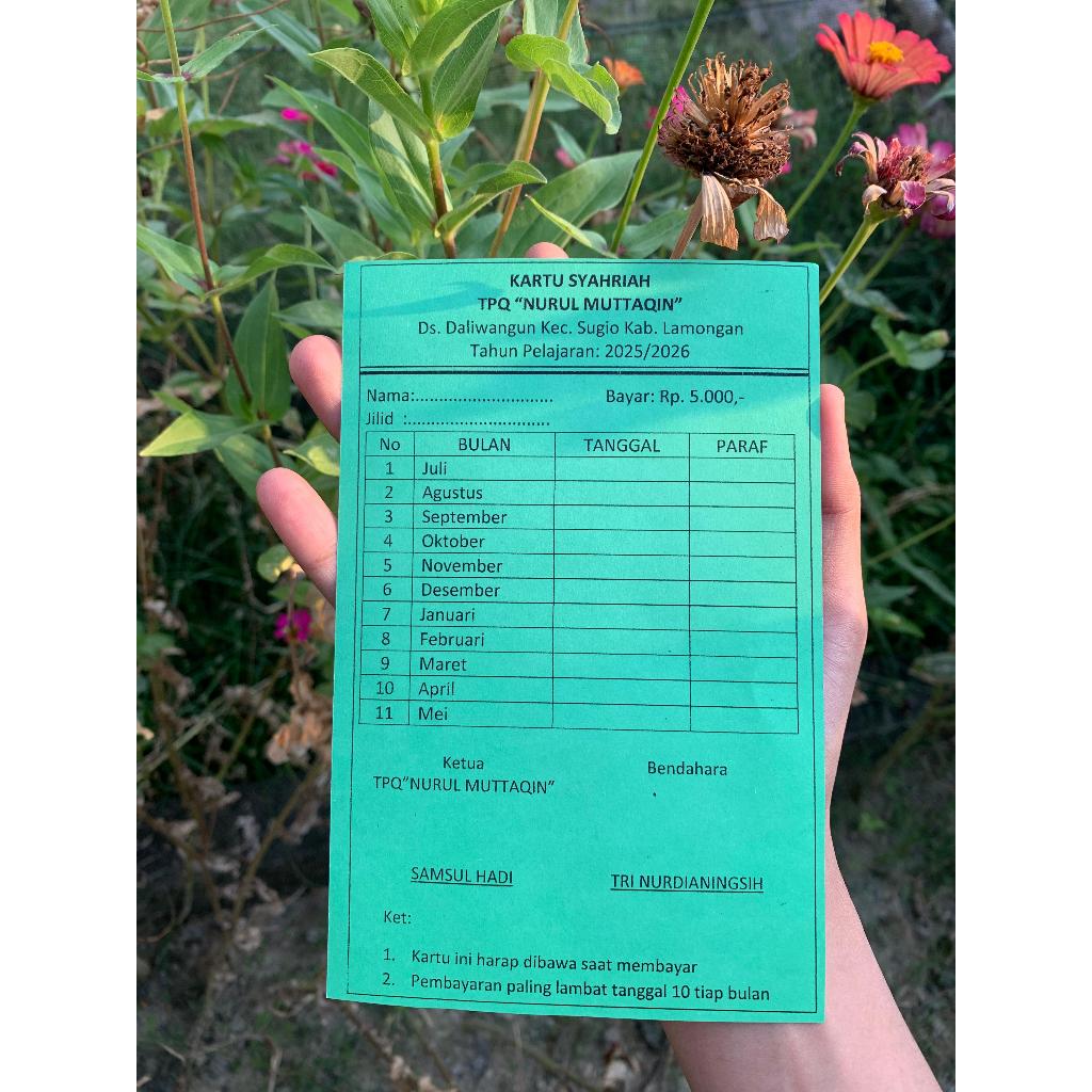 

KARTU SPP Bulanan 50Pcs