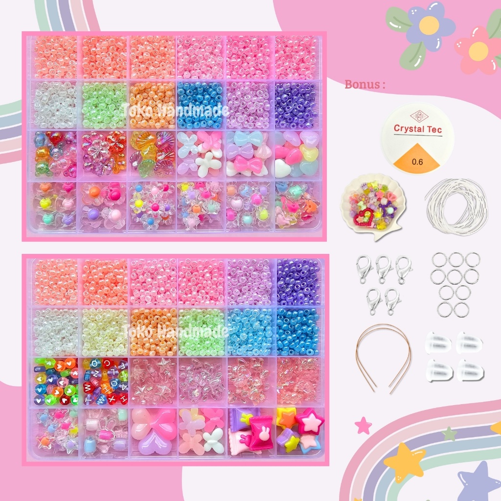 Toko Handmade - Pernak Pernik Gelang 1 Box Mute Manik Manik - DIY Gelang Manik Manik Aesthetic - DIY