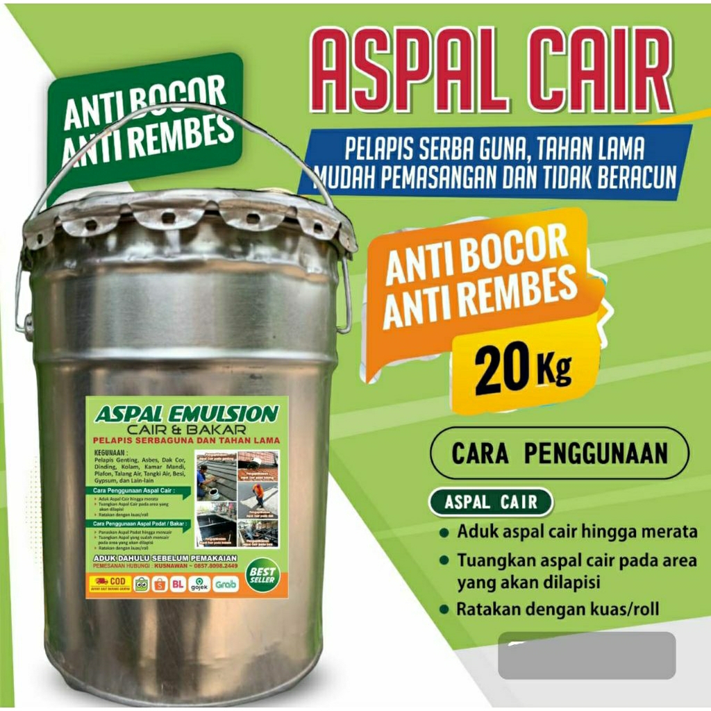 Aspal Cair 20 kg Kemurnian 90% Pelapis Anti Bocor Serbaguna untuk Atap Dak Lantai dan Jalan