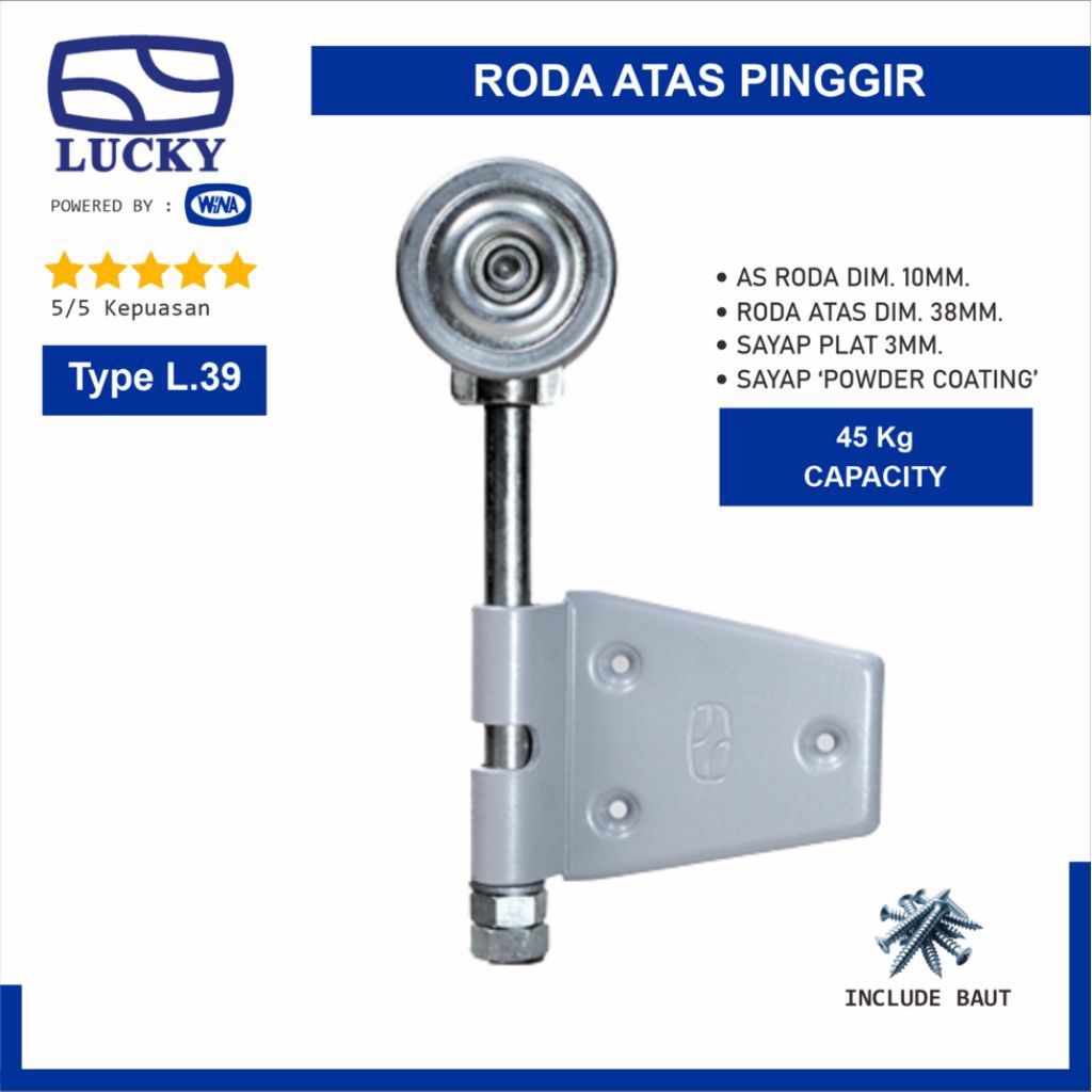 Roda Atas Pinggir Lucky L39 Engsel Pintu Garasi untuk Kayu / Alumunium dan uPVC - 100% Original