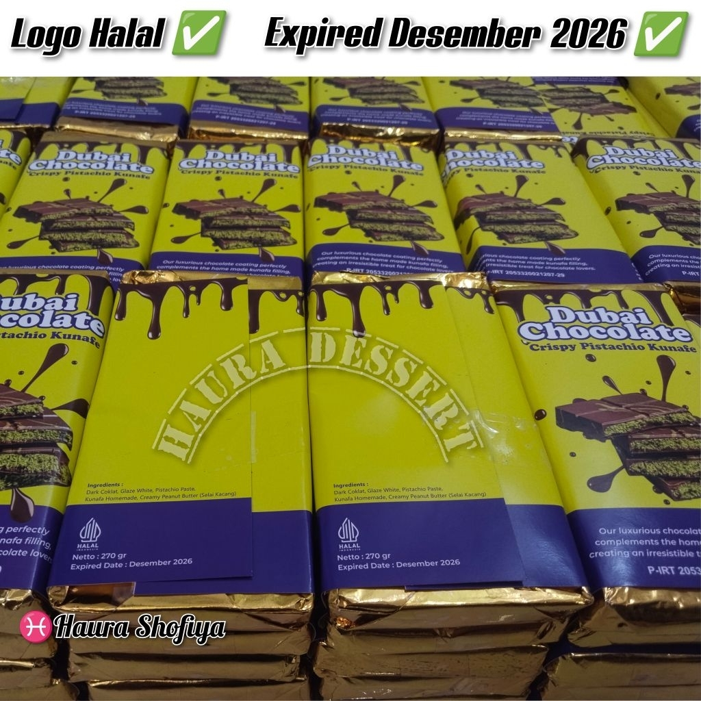 

Chocolate Dubai Original Crispy 250 gr "PISTACHIO KUNAFE" Coklat Viral Food Cocoa Makanan Cokelat