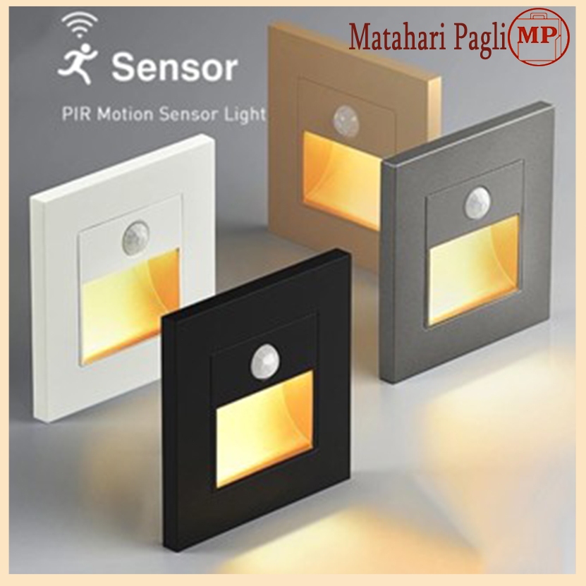 Lampu Anak Tangga Motion Sensor Gerak Tubuh Manusia PIR Switch Stair Wall Lamp LED Step Hitam Black 