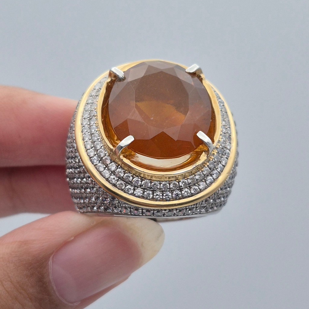cincin perak handmade batu natural fire opal jumbo 10,23ct, ukuran jari bisa disesuaikan (free resiz