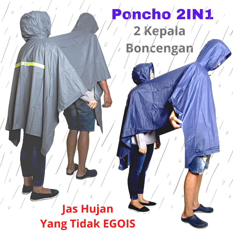Jas Hujan Poncho 2 Kepala - Mantel Hujan Ponco 2 Kepala 2 in 1 Boncengan VEGA Dolphin