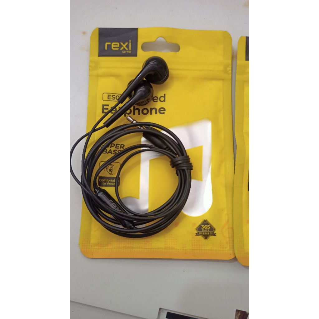 REXI ES03 Wired Earphone Super Bass Warna Hitam