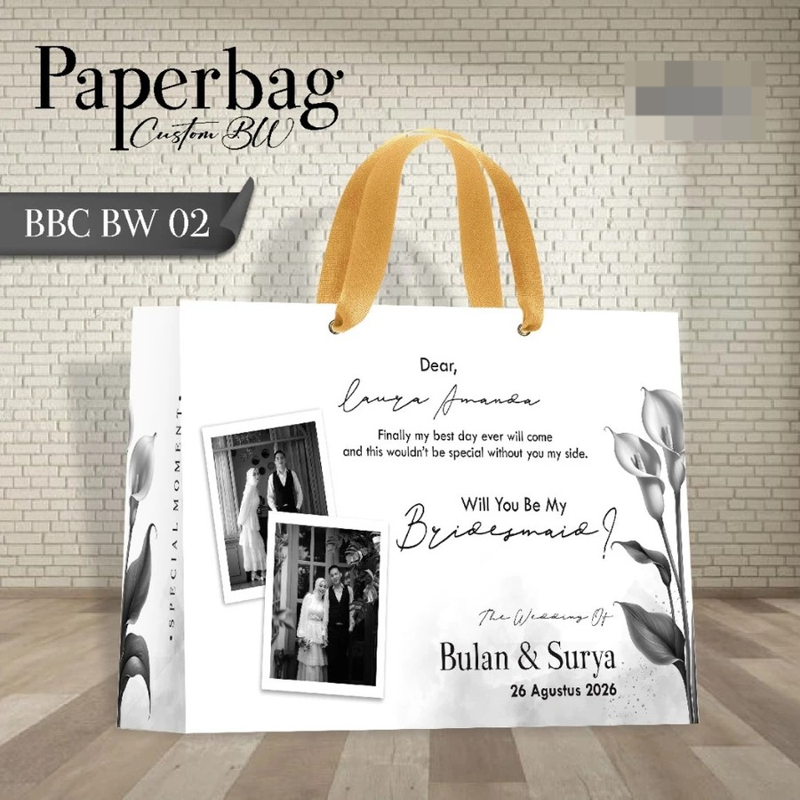 

PAPER BAG CUSTOM FOTO - TAS PAPER BAG BRIDESMAID, GROOMSMEN BBC MURAH - PAPER BAG BLACK WHITE