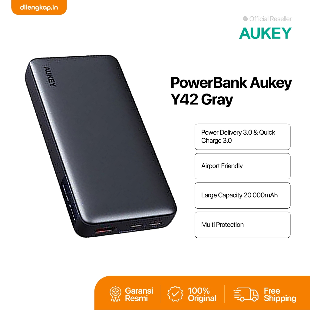 Powerbank Slim Aukey 20000mAh PB-Y42 Power Bank Original Resmi