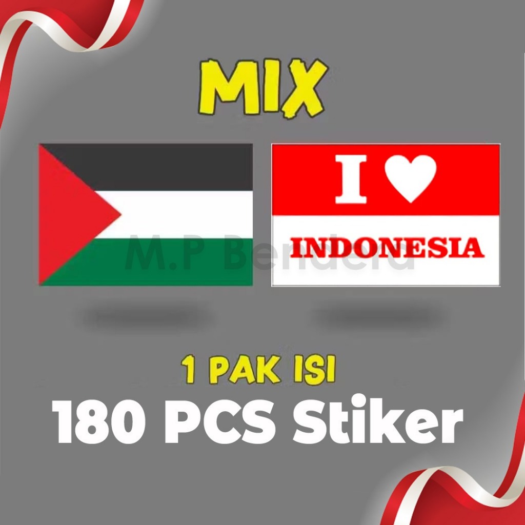 

90 Pcs Stiker Pipi I Love Indonesia / 90 Pcs Stiker Pipi Palestina Dengan 5 Variasi Model Yang Berbeda