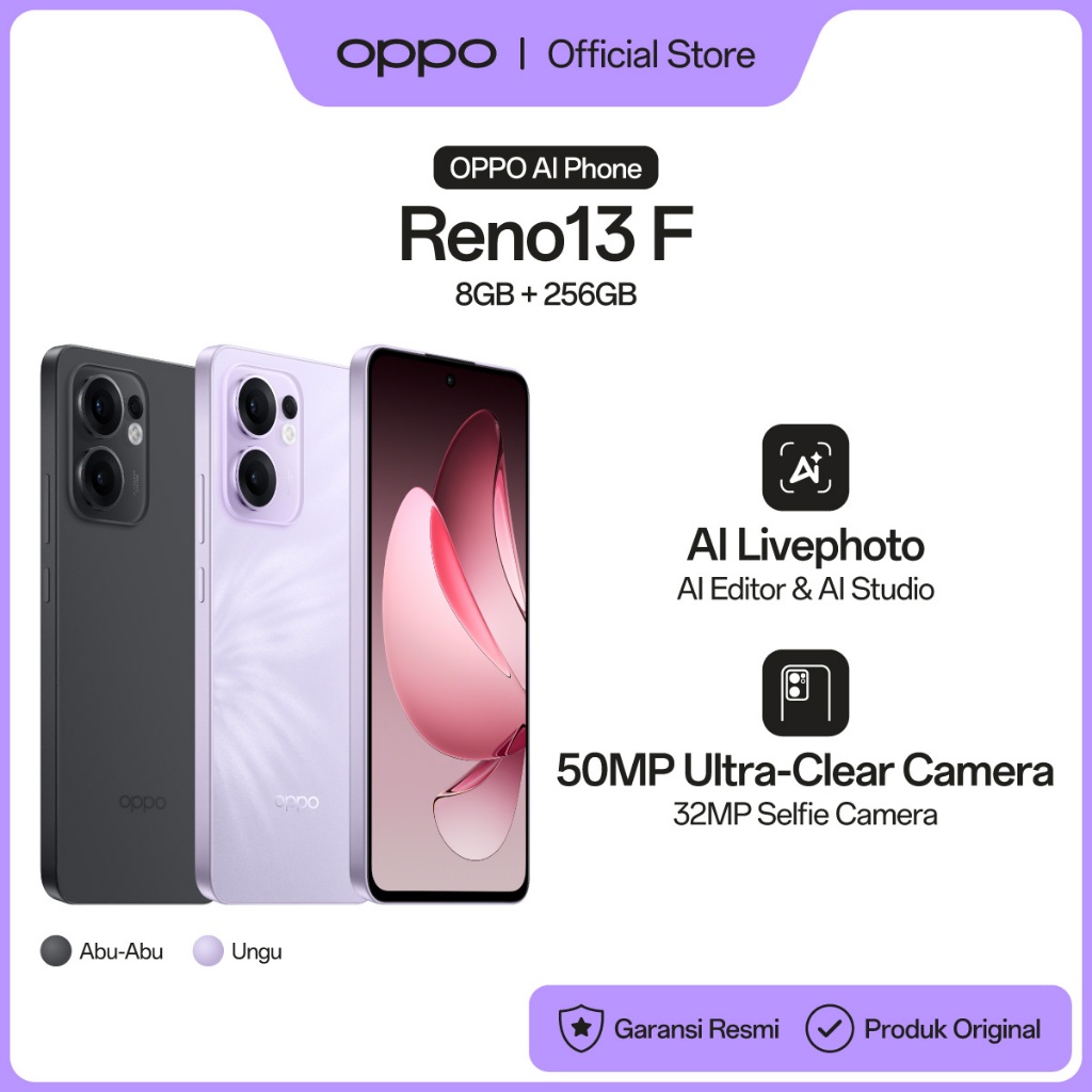 OPPO Reno13 F 4G 8GB/256GB [IP69 Water Resistance, 50MP Ultra-Camera. 5800mAh Battery 45W SUPERVOOC]