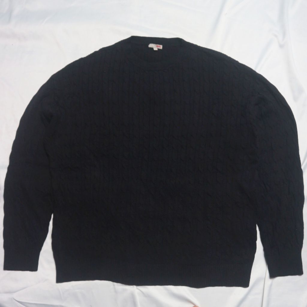 SPAO Cable Kepang Hitam XXL Katun Adem Knitwear Sweater Sweatshirt Crewneck Rajut Wool Jaket