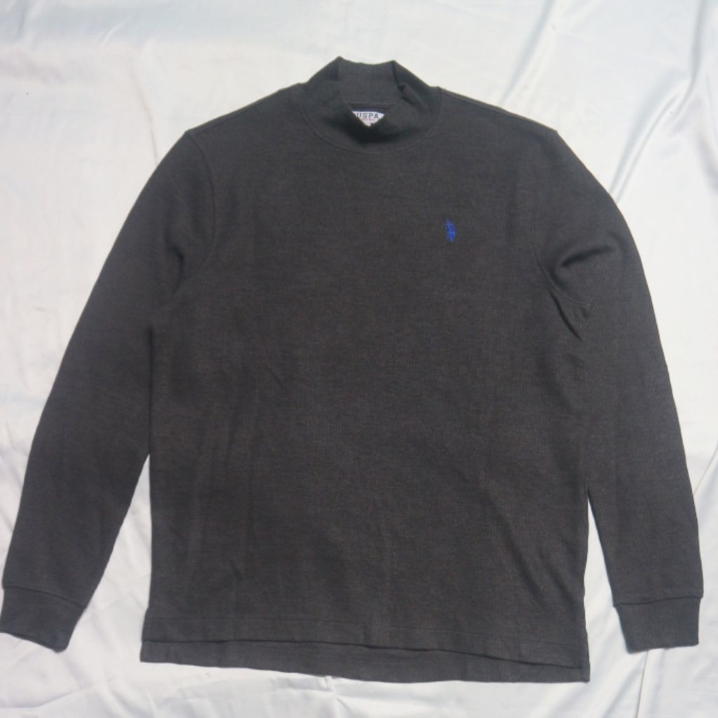 USPA POLO ASSN Mock Neck Turtle Grey Abu Knitwear Sweater Sweatshirt Crewneck Rajut Wool Jaket