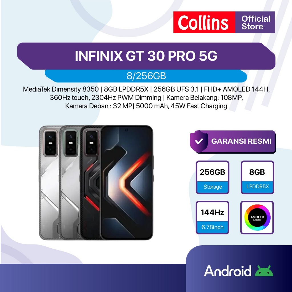 INFINIX PHONE GAMING GT 30 PRO 5G 8GB 256GB SHADOW ASH