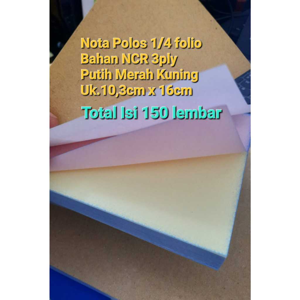 

Nota Polos 1/4 folio 3ply Nota Polos 1/4folio 3 rangkap isi 150 lembar Bon Polos NCR 3 rangkap Nota Kosongan tanpa cetakan 1/4 folio nota kecil 3ply