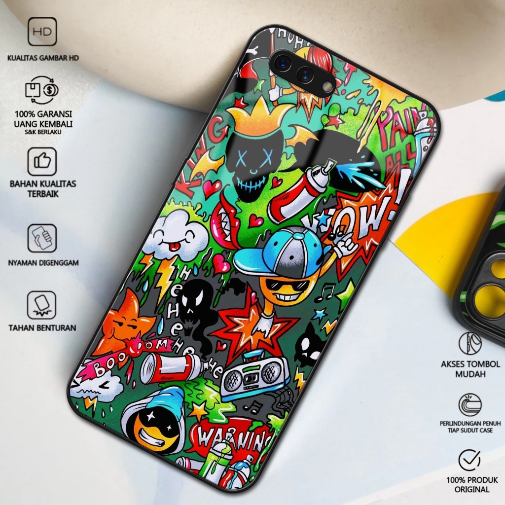 Case OPPO A3S / REALME C1 Terbaru Motif Abstrak Aesthetic Softcase Glass Kaca Hardcase Glossy 2D Ter