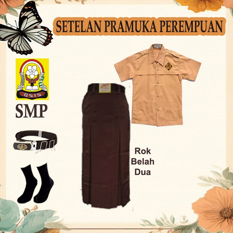 SMP Span Panjang Belah 2 + Baju Pendek Setelan Seragam Pramuka Perempuan