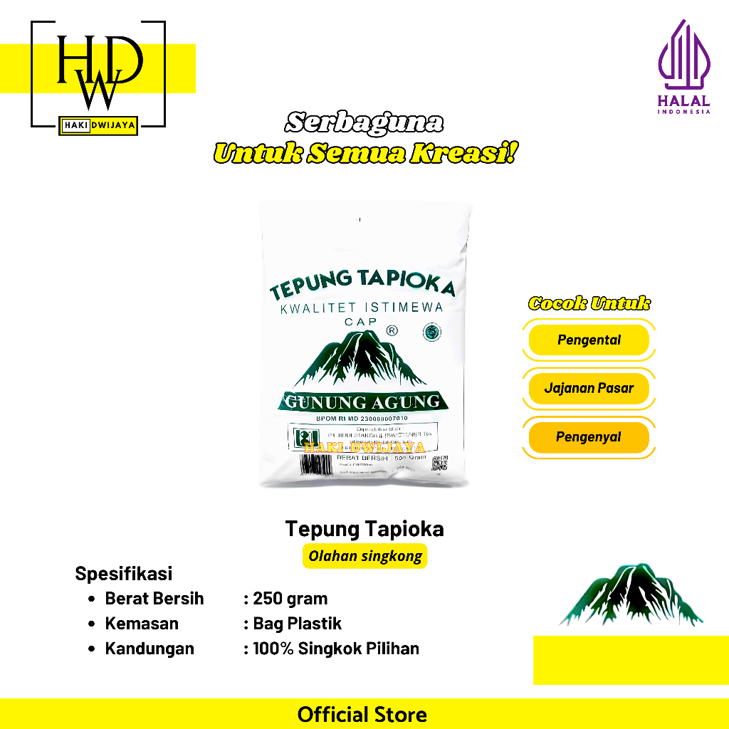 

[250gr] Gunung Agung Hijau Tepung Tapioka Kanji Murni dari Singkong Pilihan Kenyal & Lembut