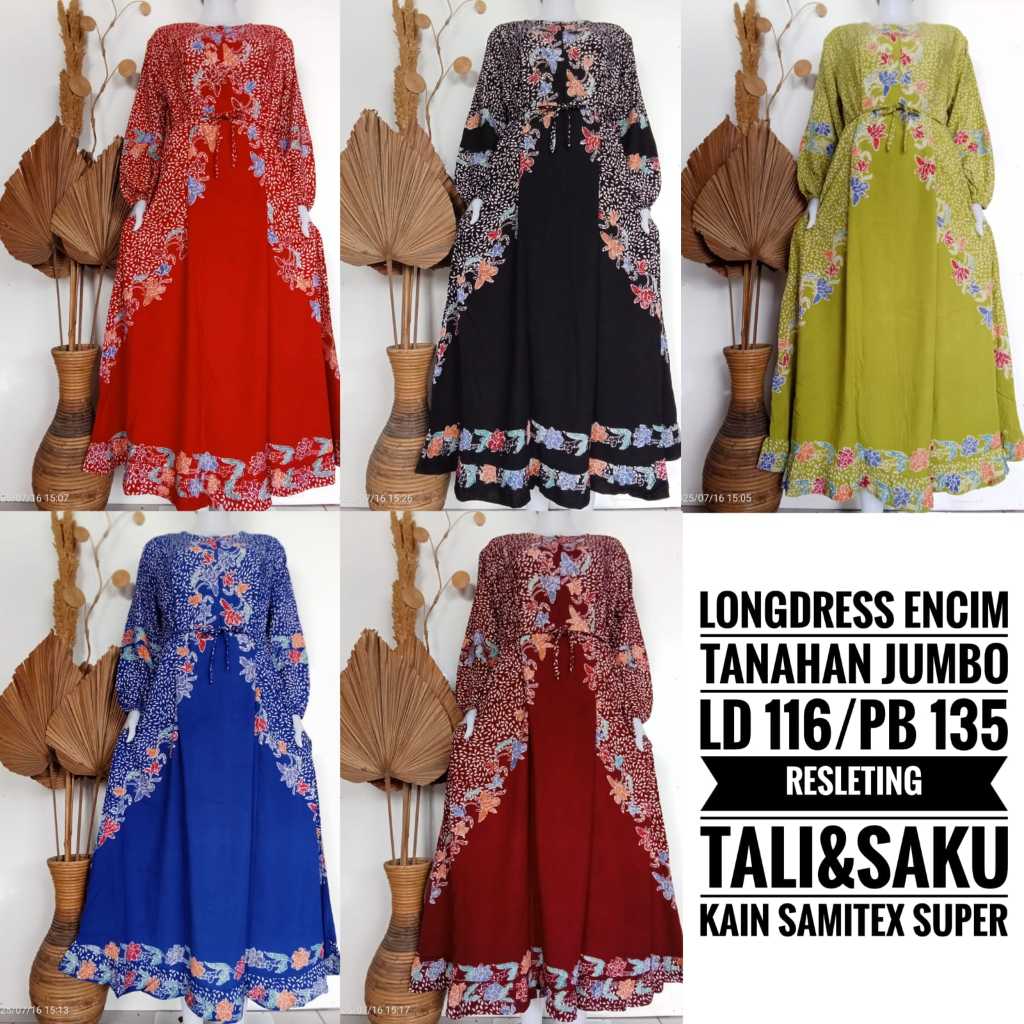 Longdress Encim Tanahan Jumbo | Daster Gamis Jumbo Terbaru Busui Friendly Bahan Rayon Adem Batik Cap