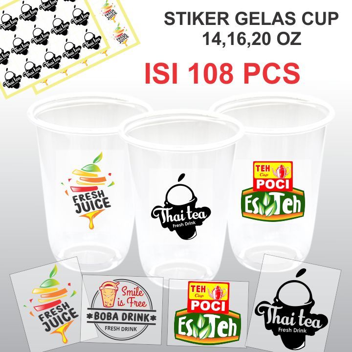 

( ISI 108 PCS ) STIKER GELAS CUP BOBA MINUMAN GELAS ES TEH DAN JUS